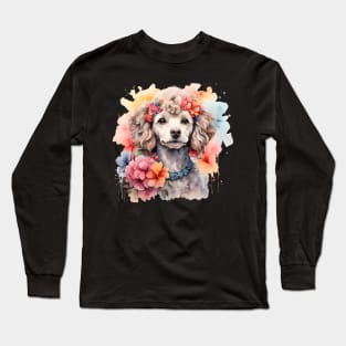 A poodle decorated with beautiful watercolor flowers Long Sleeve T-Shirt